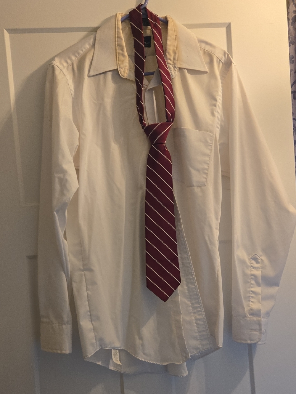 Puritan White Dress Shirt with Burgundy Striped Tie